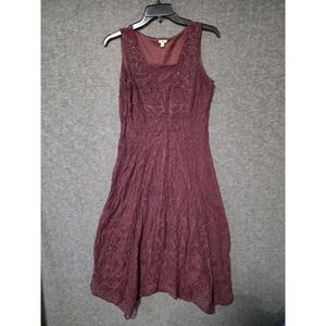 Reba Medium Maroon Red Embroidered Midi Dress Romantic Floral V Neck Lined Long